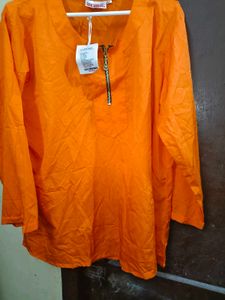 Vibrant Orange Zipper Kurta