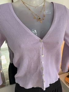 Lavender Ribbed Knit Cardigan