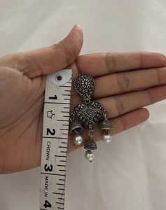 Antique Silver Tone Heart Jhumka Earrings