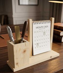 Wooden Desk Organizer with Calendar