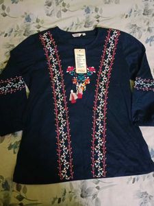 Embroidered Navy Blue Kurta