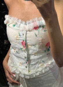 Floral Lace Trim Corset Top