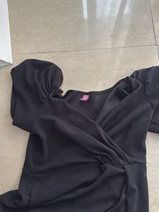 Chic Black Puff Sleeve Wrap Dress