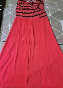 Vibrant Red Chevron Maxi Dress