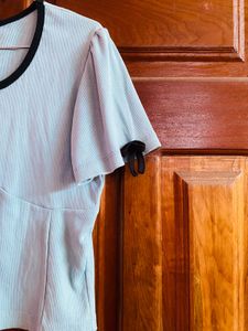 Cute Pastel Blue Ribbed Top