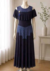 Sparkly Blue Cold Shoulder Maxi Dress