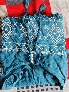 Teal Embroidered Kurta