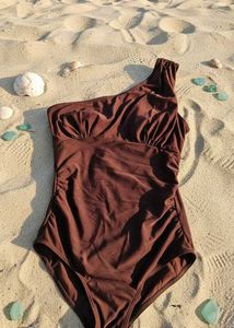 Brown One-Shoulder Swimsuit