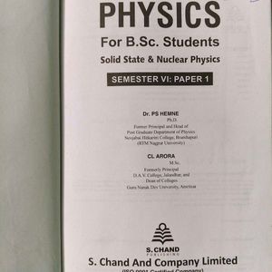 Physics Semester VI Books For B.Sc. Students