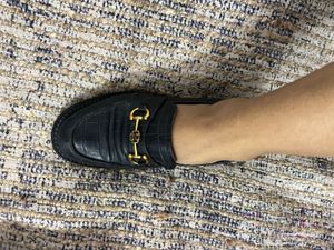 Women's Black Loafers with Gold Buckle