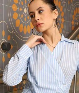 Stylish Striped Wrap Blouse
