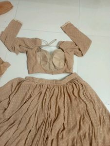 Elegant Beige Polka Dot Lehenga Set
