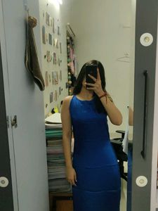 Royal Blue Satin Midi Dress