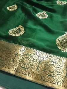 soft green saree with patchwork