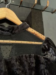 Black Velvet Mesh Detail Dress