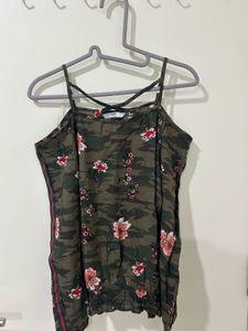 Camo Floral Cold-Shoulder Top