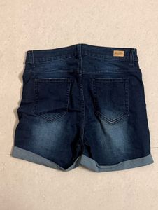 Dark Blue Distressed Denim Shorts
