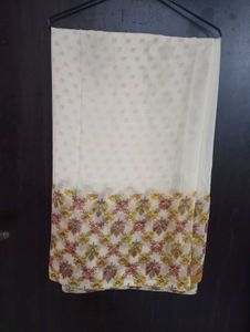 Unstitched Elegant Beige chiffon Saree