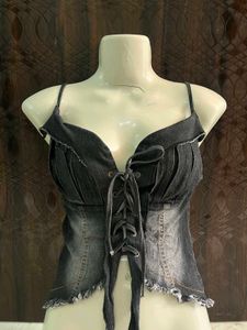 Distressed Denim Corset Top