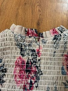 Floral Smocked Sheer Sleeve Top