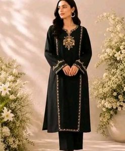 Elegant Black Kurta Set with Gold Embroidery