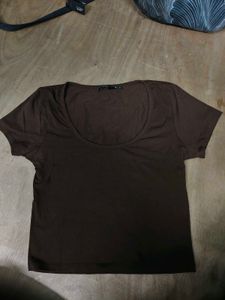 People by Pantaloons Brown Fitted Top