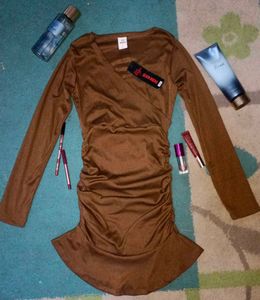 Classic Brown V-neck Mini Dress
