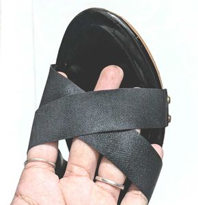 Black Patent Wedge Sandals
