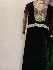 Embroidered Velvet gown Set