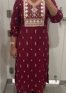 Maroon Embroidered Kurta