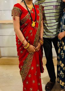 Stunning Red Handwork Saree❤️