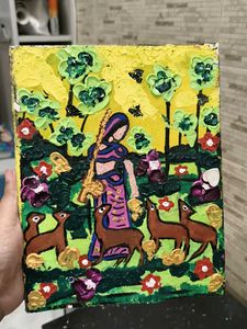 Textured Folk Art Painting framed