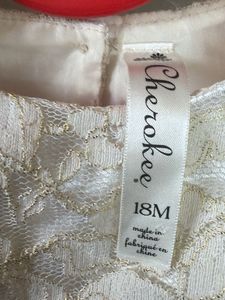 partywear Cream Lace Dress with Black Bow