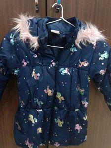 Kids Navy Unicorn Puffer Jacket