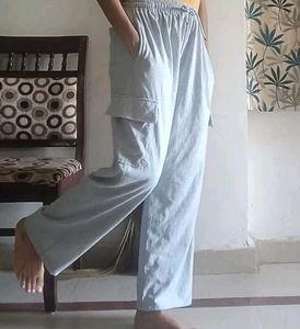 Grey Wide Leg Cargo Pants