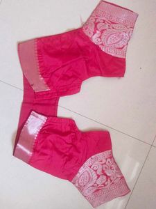 Elegant Pink Silk Blouse with Brocade Sleeves
