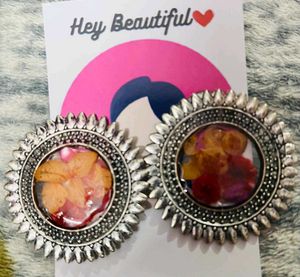 Floral Pressed Flower Statement Earrings