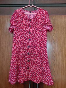 Red Floral Button-Down Dress