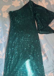 Emerald Green Sequin One-Shoulder Mini Dress