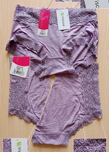 Lace Trim High-Waisted Briefs(Light purple, Black)