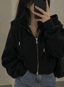 Black Cropped Zip-Up Hoodie