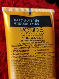 Ponds Spf 55 Pa++ Niacinamide Light Sunscreen.