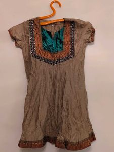 Velvety Cute Ethnic Girls Dress Set