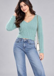 Cozy V-Neck Fuzzy Sweater