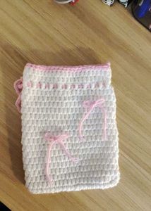 Handmade Crochet Pouch with Pink Accents