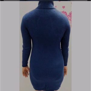 Blue Highneck Middi Dress