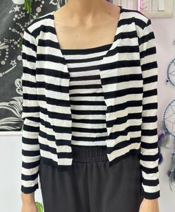 Chic Striped Knit Cardigan Set