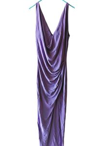Elegant Purple Cowl Neck Midi Dress