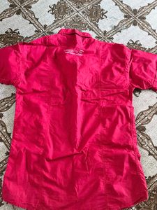 Men's Red Short Sleeve Button-Up Shirt