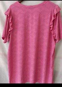 Pink Eyelet Flutter Sleeve Top